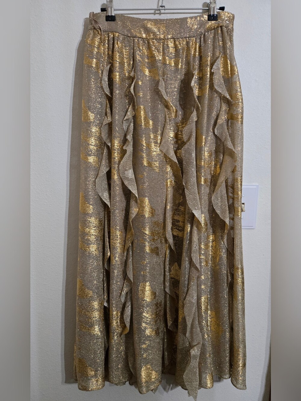 Moulinette Soeurs Metallic Gold Ruffle Maxi Skirt